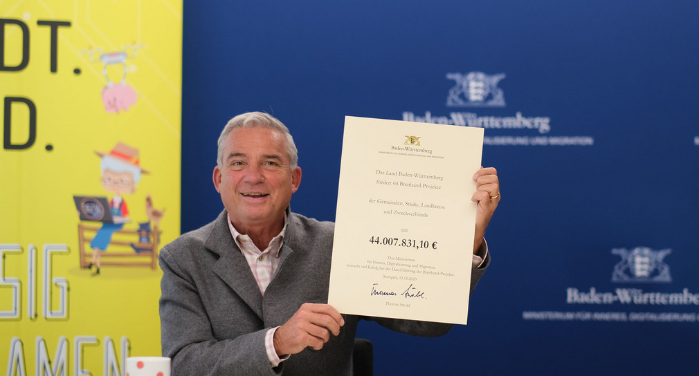 Virtuelle Übergabe von Breitband-Förderbescheiden mit Digitalisierungsminister Thomas Strobl