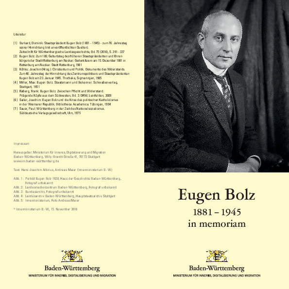 Brosch&uuml;re Eugen Bolz 