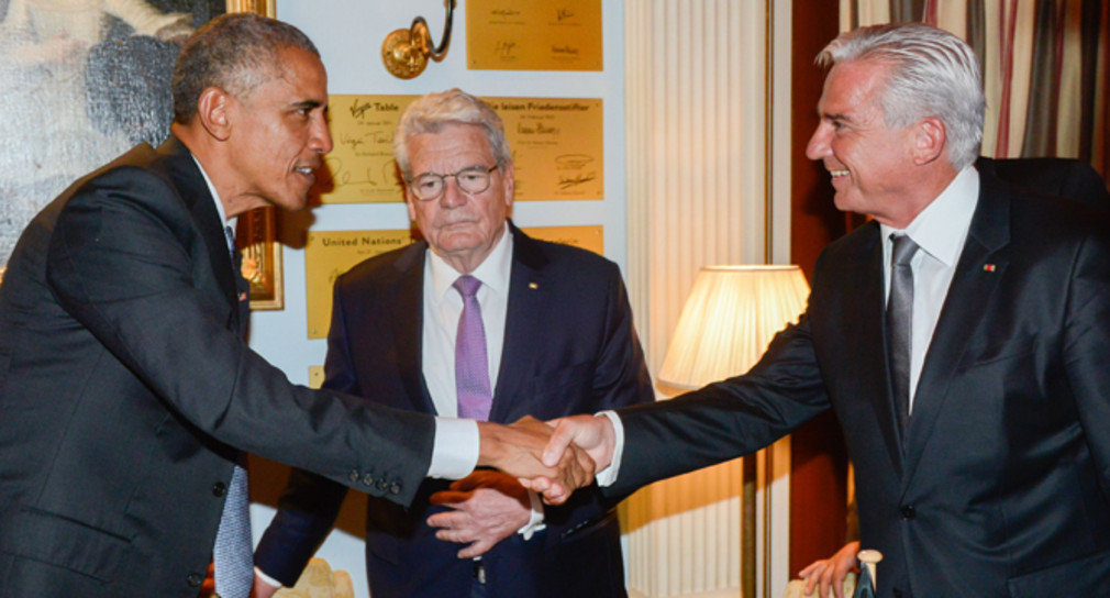 Minister Thomas Strobl mit Präsident Barack Obama und Bundespräsident a.D. Joachim Gauck 
