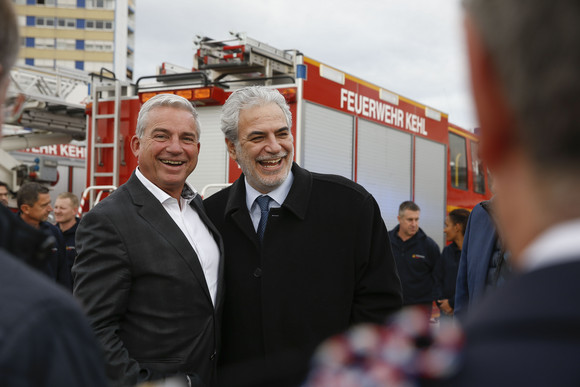 EU-Kommissar Christos Stylianides mit Innenminister Thomas Strobl bei seinem Besuch in Kehl.