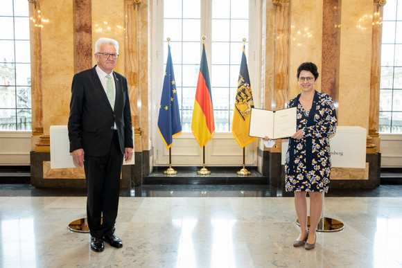 Regierungsbildung Neue Landesregierung Ministerpräsident Winfried Kretschmann (l.) und Marion Gentges (r.), Ministerin der Justiz und für Migration