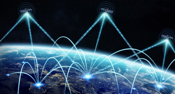 Network and satellite data exchange over planet earth in space 3D rendering elements of this image furnished by NASA