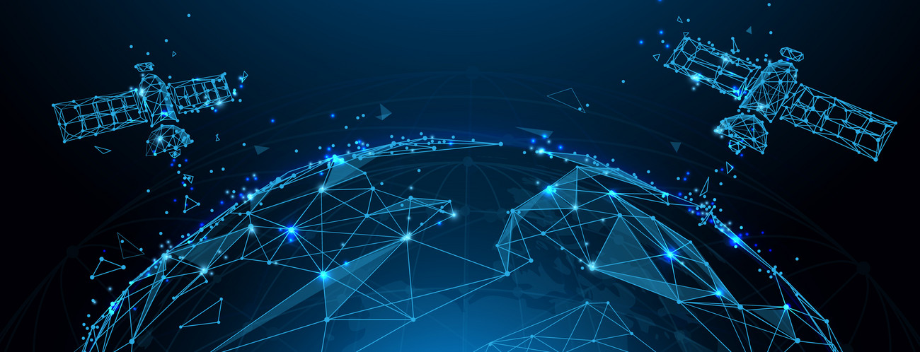 Earth view from space and satellite  from lines, triangles and particle style design. Illustration vector